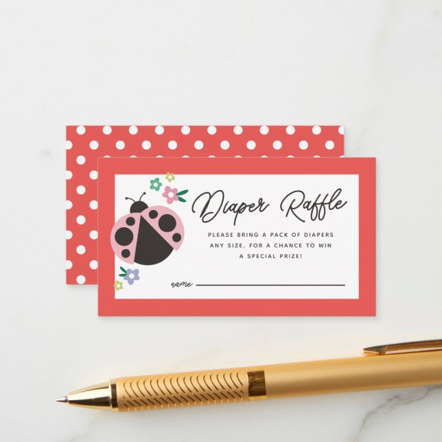 Little Lady Love Bug Red Diaper Raffle Enclosure Card (Front/Back In Situ)