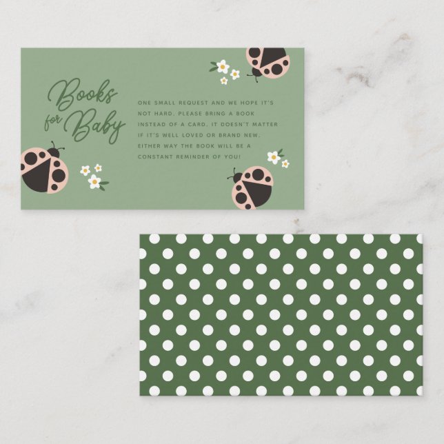 Little Lady Love Bug Sage Green Books For Baby Enclosure Card (Front/Back)