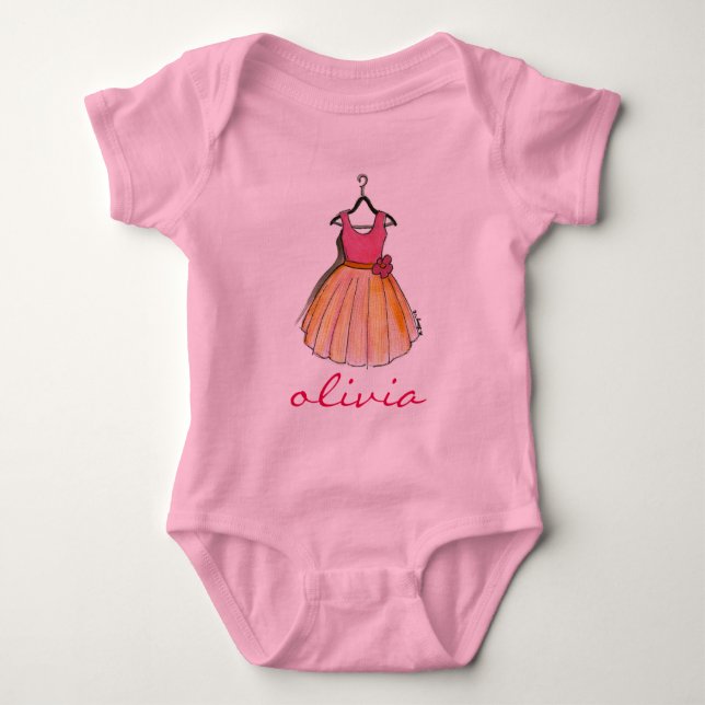 Little Lady Personalised Pink Pretty Party Dress Baby Bodysuit (Front)