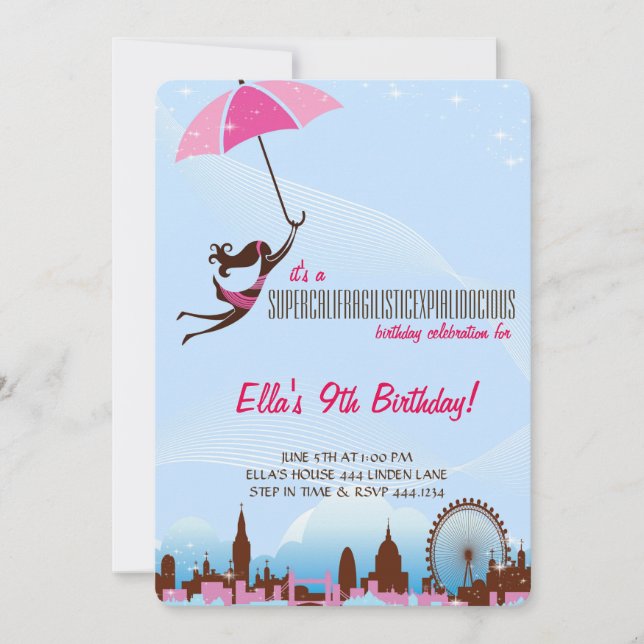 Little Lady Umbrella Birthday Party Invitations (Front)