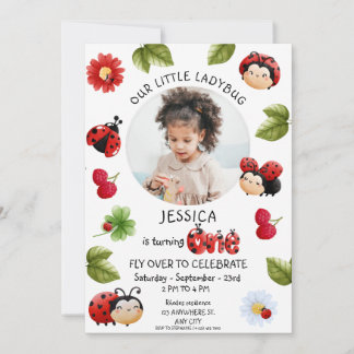 Little Ladybug 1st Birthday Party Photo Invitation