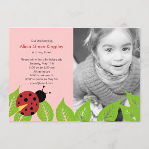 Little Ladybug Birthday Photo Invitation - Pink