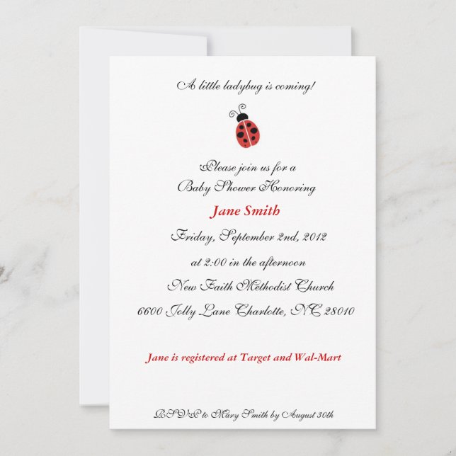 Little Ladybug Elegant Baby Shower Invite (Front)