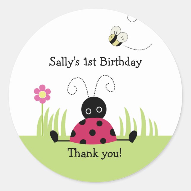 Little Ladybug Favour Sticker Baby Shower Birthday (Front)