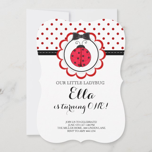 Little Ladybug First Birthday Party Invitation (Front)
