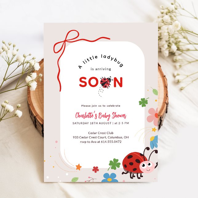 Little Ladybug Floral Bow Baby Shower Invitation (Creator Uploaded)