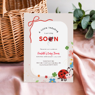 Little Ladybug Floral Bow Baby Shower Invitation