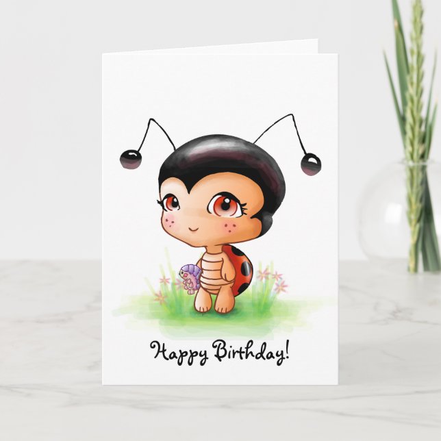 Little Ladybug Girl Birthday Card (Front)