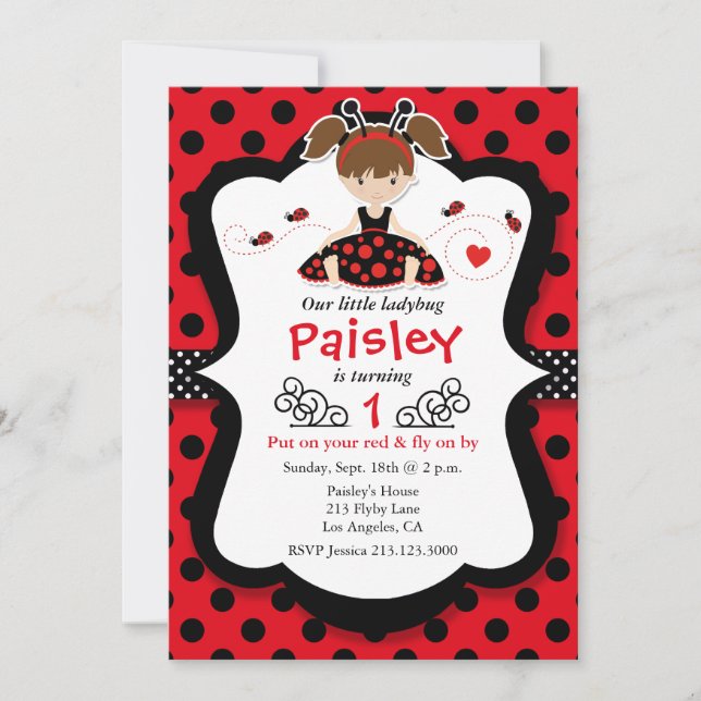 Little Ladybug Girl Red Birthday Party Invitation (Front)