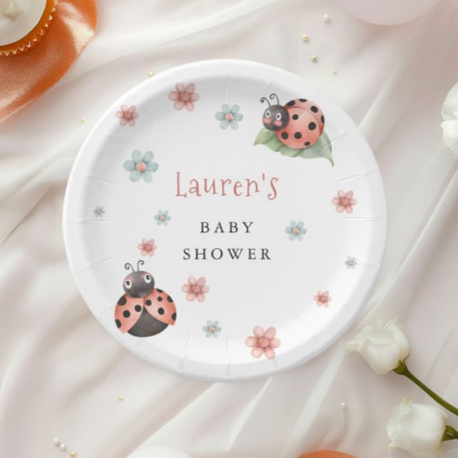 Little Ladybug Insect Girl Baby Shower Paper Plate (Creator Uploaded)