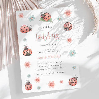 Little Ladybug Is On The Way Girl Baby Shower Invitation