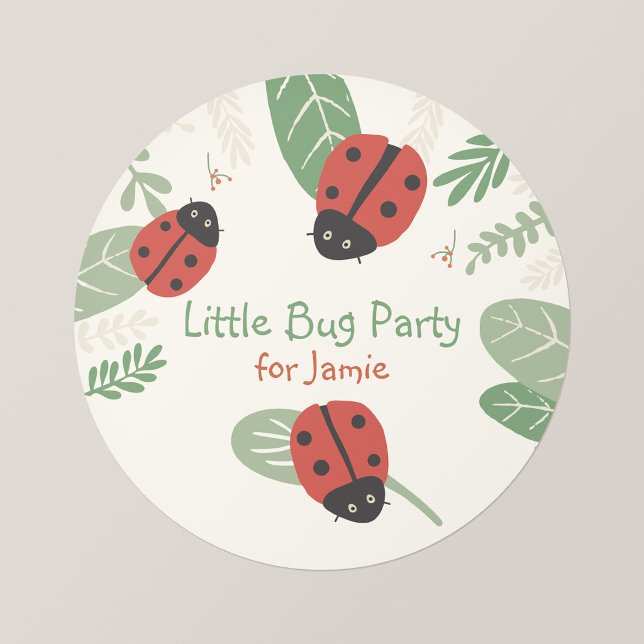 Little Ladybug Kid's Party Round Stickers (Ladybird Meadow - Ladybug Birthday Party Sticker)