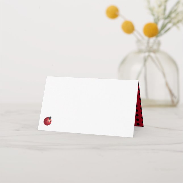 Little Ladybug One First Birthday Red Black Dots Place Card (Front)
