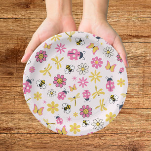 Little Ladybug Pink Girl Baby Shower Paper Plate