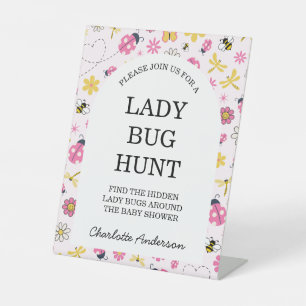Little Ladybug Pink Girl Baby Shower Pedestal Sign