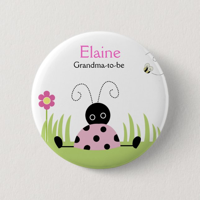 Little Ladybug Pink NAME TAG Personalised Button (Front)