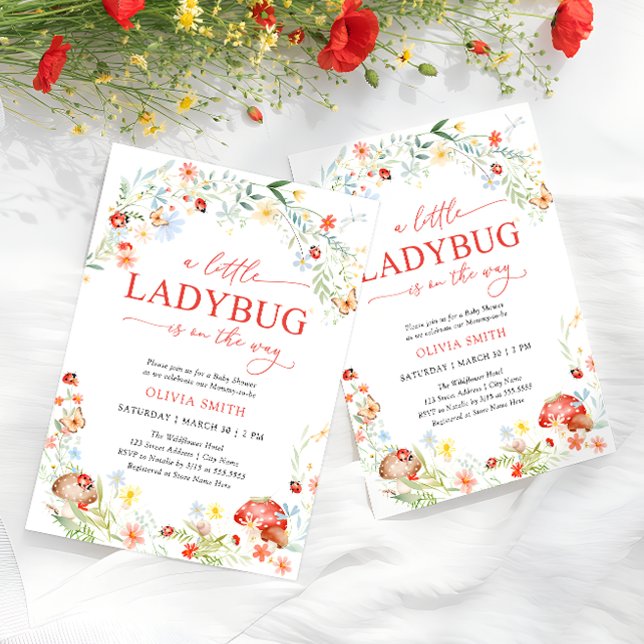 Little Ladybug Wildflower Girl Baby Shower Invitation (Creator Uploaded)