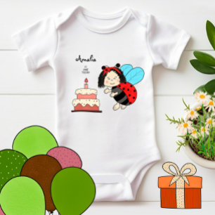 Little ladybug with cake baby bodysuit