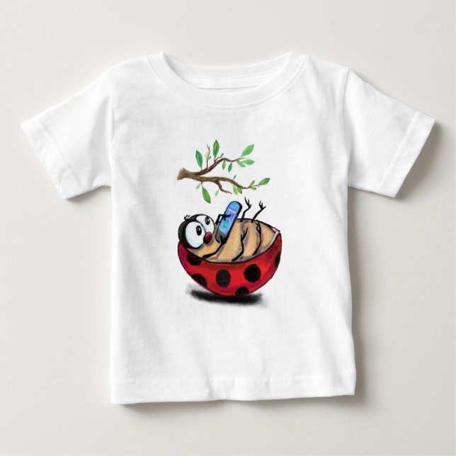 Little Ladybug with Phone Baby T-Shirt Spring (Front)