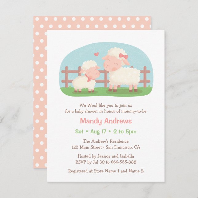 Little Lamb and Mummy Farm Baby Shower Invitation (Front/Back)