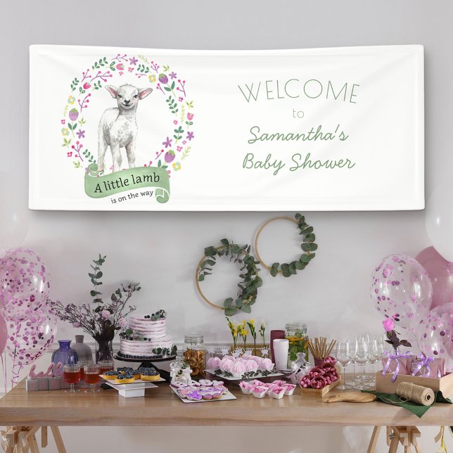 Little Lamb and Pretty Flowers Spring Baby Shower Banner (Creator Uploaded)