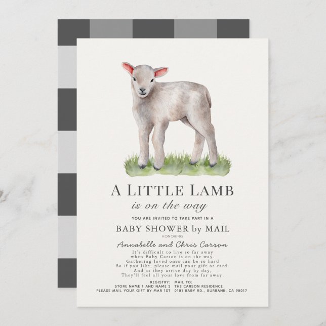 Little Lamb Baby Shower by Mail Invitation (Front/Back)