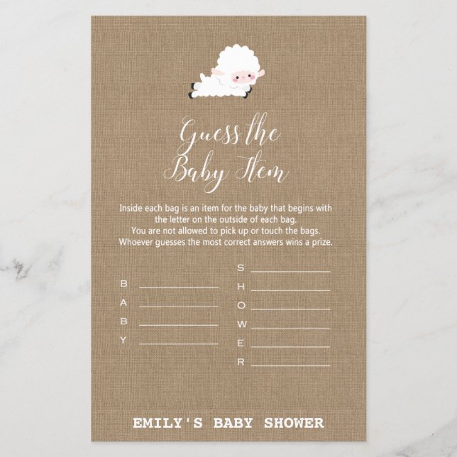 Little Lamb Baby Shower Game PRINTED (Front)