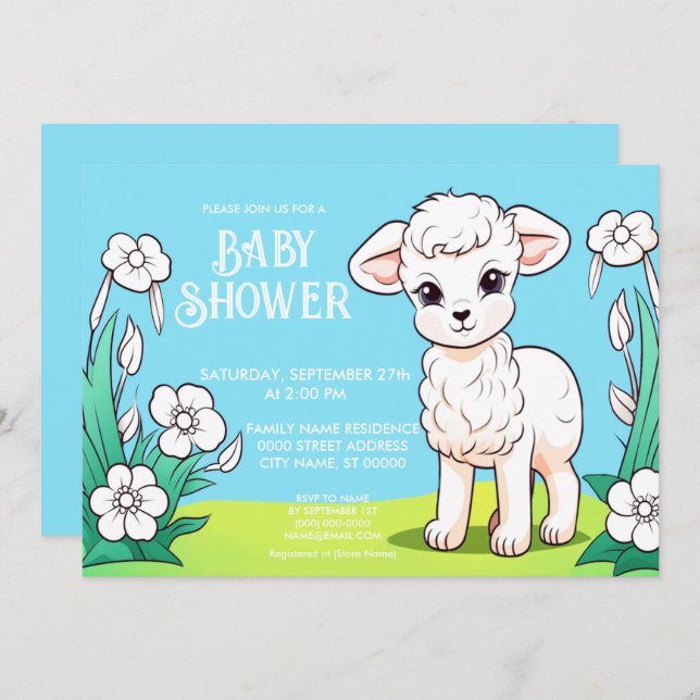 Little Lamb Baby Shower Invitation (Front/Back)
