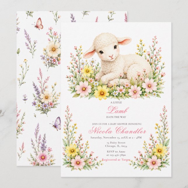 Little Lamb Baby Shower Invitation (Front/Back)