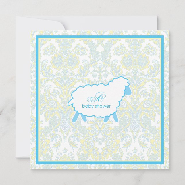 Little Lamb Baby Shower Invitation | Blue (Front)