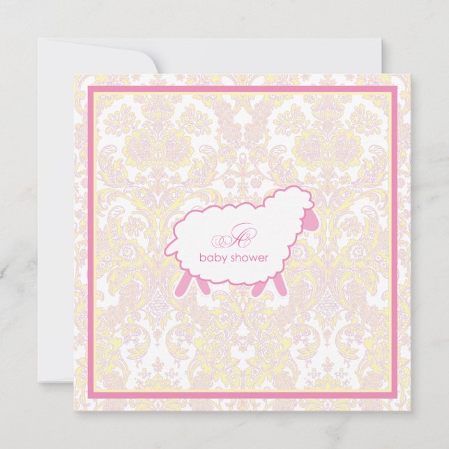 Little Lamb Baby Shower Invitation | Pink (Front)