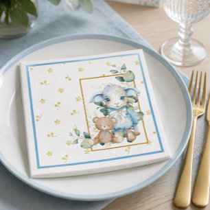 Little Lamb Blue Baby Shower Napkin