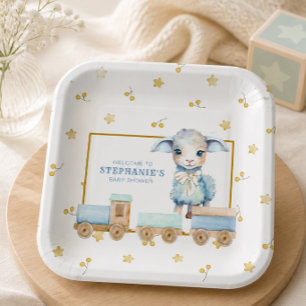Little Lamb Blue Baby Shower Paper Plates
