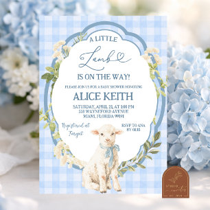 Little Lamb Blue Boy Baby Shower Invitation