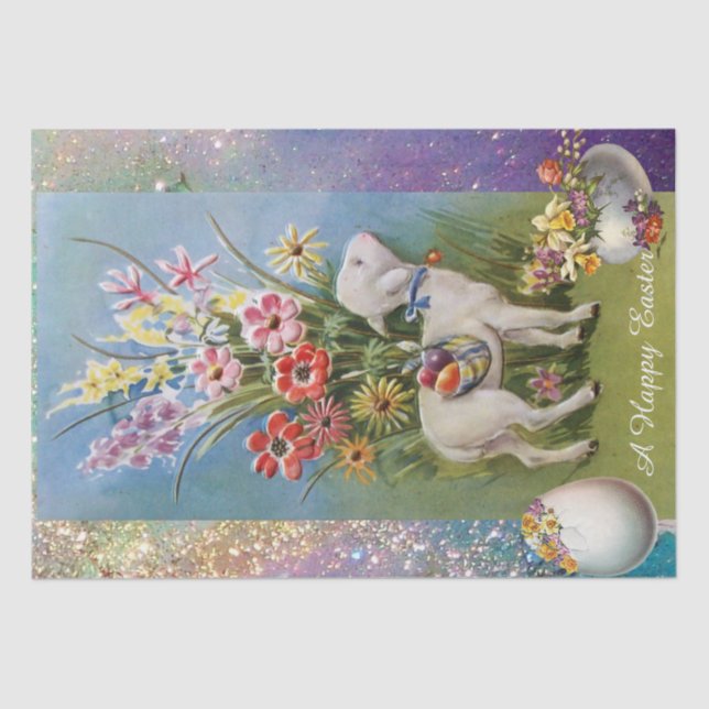 LITTLE LAMB ,EASTER EGGS WITH FLOWERS TISSUE PAPER (Front)
