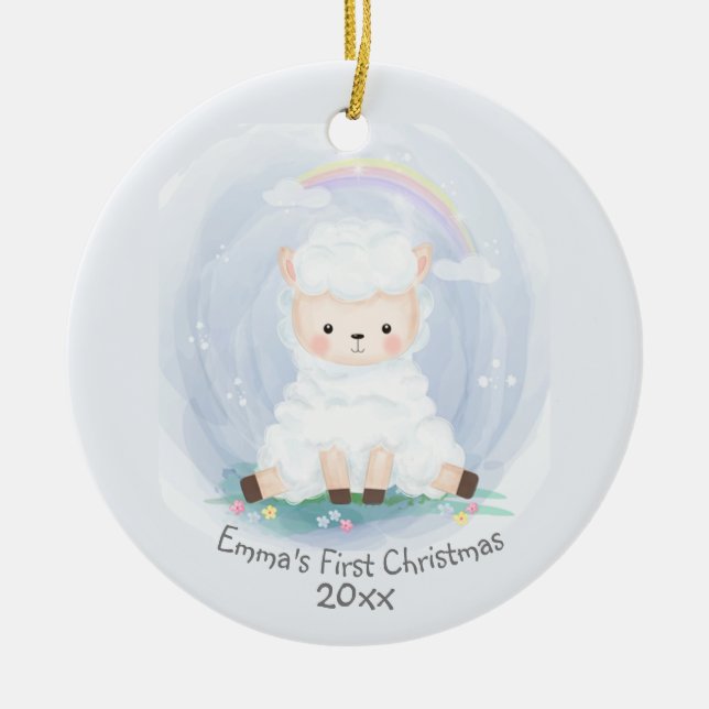 Little Lamb for Baby's First Christmas Ceramic Tree Decoration (Front)