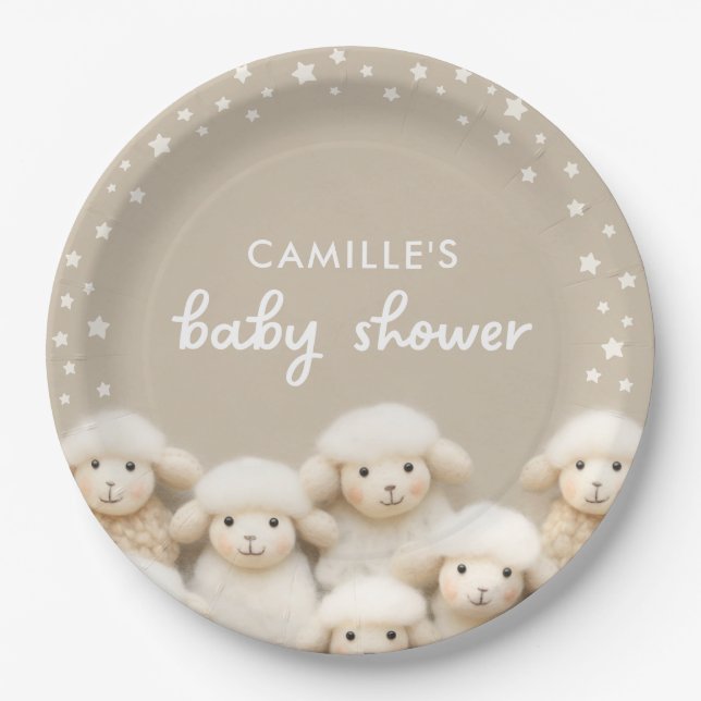 Little Lamb Gender Neutral Baby Shower Paper Plate (Front)