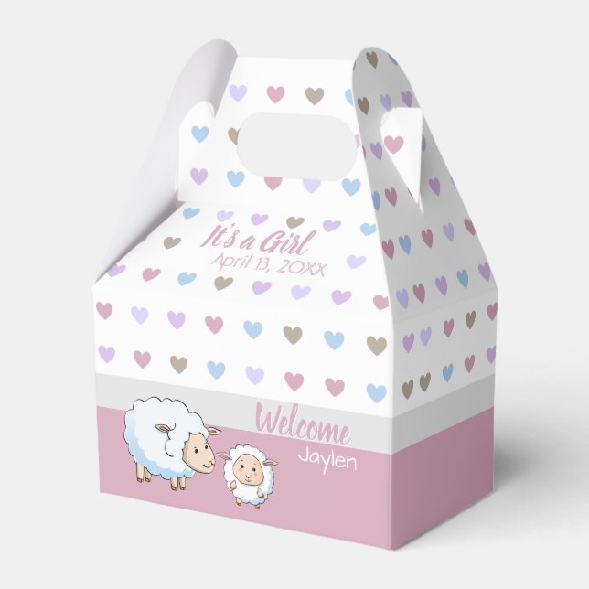 Little Lamb Girl Baby Shower Supplies Favour Box (Front Side)