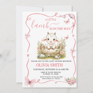 Little Lamb Girl Pink Floral Baby Shower Invitation