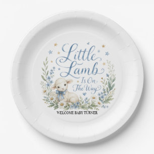 Little Lamb Is On The Way, Personalized Blue Water Paper Plate