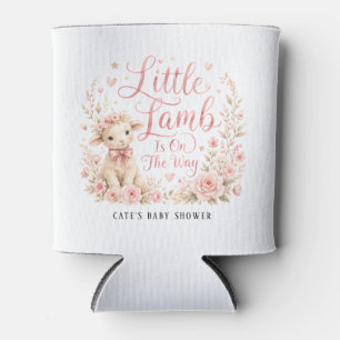 Little Lamb Is On The Way, Pink Floral Baby Shower Can Cooler