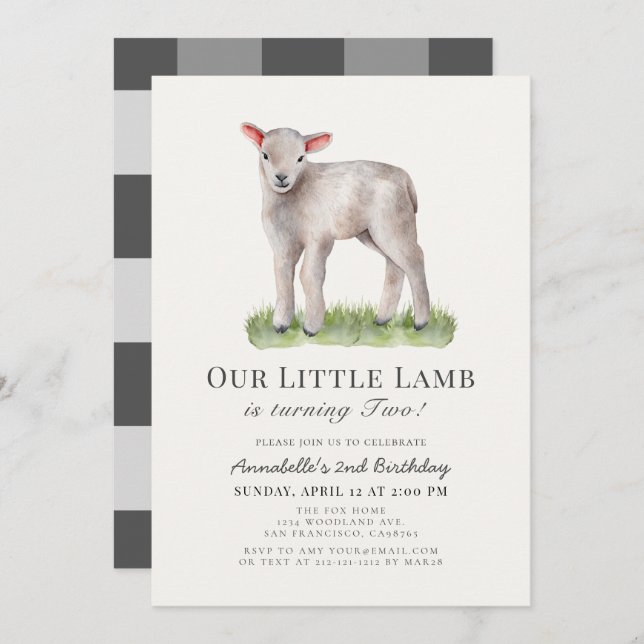 Little Lamb Kids Birthday Invitation (Front/Back)