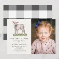 Little Lamb Kids Birthday Photo Invitation