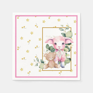 Little Lamb Pink Baby Shower Napkin