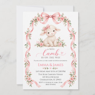 Little Lamb Pink Floral Girl Baby Shower Invitation