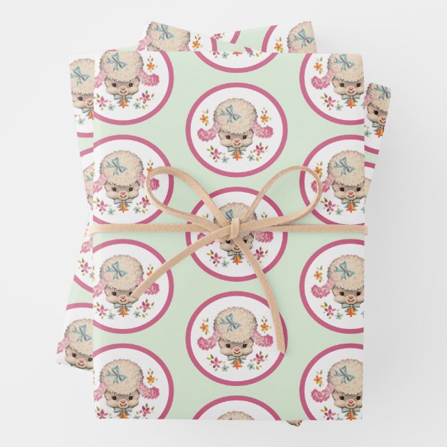 Little Lamb Retro  Wrapping Paper Sheet (In situ)