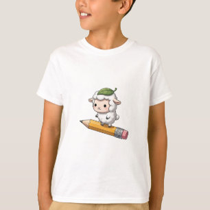 Little Lamb Riding a Pencil Kids T-Shirt
