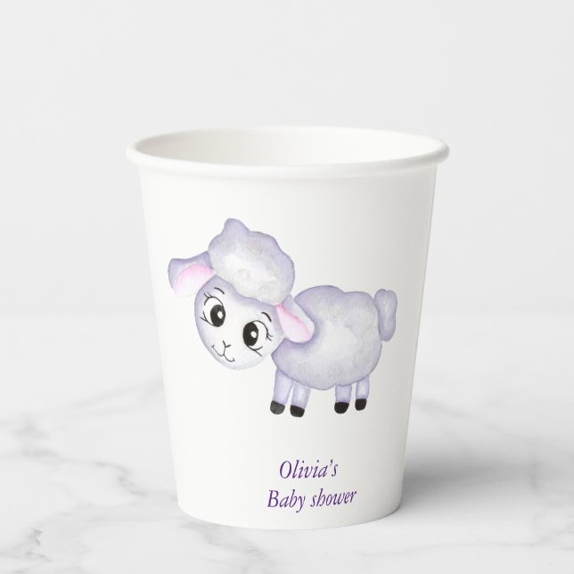 Little Lamb Sheep Baby Shower positive Paper Cups (Back)