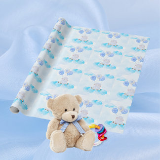 Little Lamb Soaring High in Boy Blue Balloons Wrapping Paper