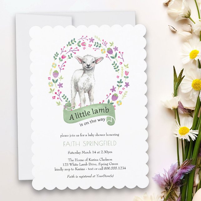 Little Lamb Spring Green Girl Baby Shower Invitati Invitation (Invitation from my Little Bunny & Little Lamb Baby Shower collection - perfect for Spring or Easter)